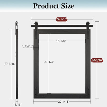 Black Farmhouse Mirror for Wall, 22x30 Inch Wood Framed Rectangle Bathroom Vanity Mirror, Barn Door Style Mirrors Decor Mirror for Living Room Bedroom Entryway