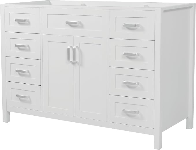47" Bathroom Vanity Base Only, Cabinet with Soft-Closing Drawers and Doors, Simple & Modern Style, Solid Wood Frame, White