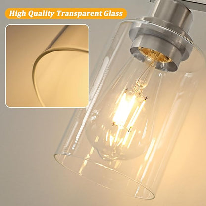 Unicozin 4-Light Bathroom Light Fixtures, Modern Vanity Lights with Clear Glass Shades, Brushed Nickel Bathroom Wall Lamp for Mirror Living Room Cabinet Bedroom