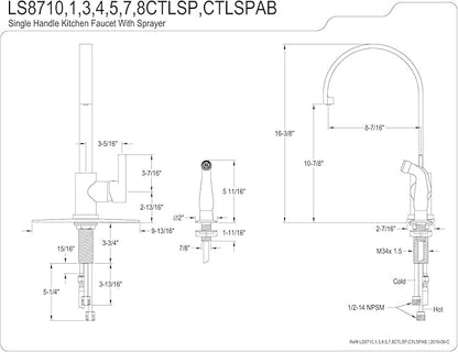 Gourmetier LS8711CTLSP Continental Single-Handle Kitchen Faucet with Side Sprayer, Polished Chrome
