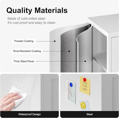 Bevivog Metal Bathroom Floor Storage Cabinet, Small Storage Sideboard with 2 Doors and 2 Adjustable Shelves, 12" Small Cabinets White Freestanding Locker for Entryway, Living Room, Hallway