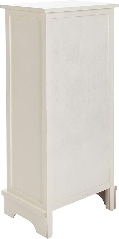 SAFAVIEH Home Collection – Connery Distressed Vintage White Storage Cabinet with Rattan Baskets & Bottom Door, Farmhouse Accent Storage, Fully Assembled (AMH5742B)