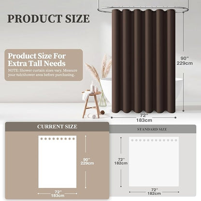 BTTN Extra Long Shower Curtain, 90 Inch Linen Textured Heavy Duty Shower Curtain Set with 12 Plastic Hooks, Large Hotel Luxury Simple Decorative Thick Fabric Shower Curtains for Bathroom,72x90, Brown