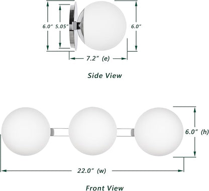 Chrome Globe Bathroom Vanity Light Fixtures, Modern 3 Lights Wall Lighting, Porch Wall Mount Light Fixture for Bathroom, Over Mirror Cabinets