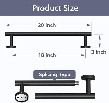 2 Pack Matte Black Towel Bar, 18 Inch Bathroom Towel Rack | Towel Holder Wall Mounted, Thicken SUS304 Stainless Steel Towel Rod Modern Home Decor (Total Length 20-Inch)