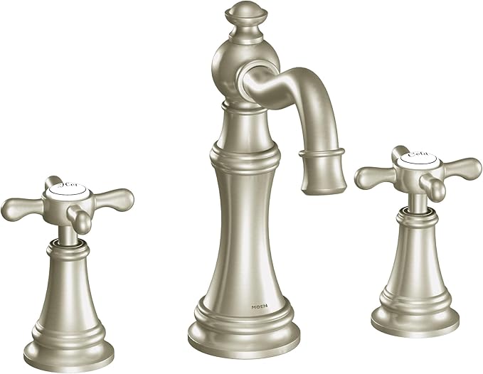 Moen TS42114BN Weymouth Two-Handle Widespread Cross Handle Bathroom Faucet Trim Kit, Valve Required, Brushed Nickel