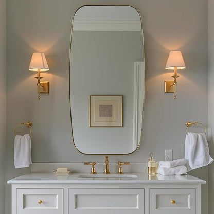 24x48 Gold Bathroom Mirror, Oblong Brass Mirror with Stainless Steel Metal Frame, Brushed Gold Oval Vanity Mirror for Over Sink, Modern Anti Rust Wall Mounted