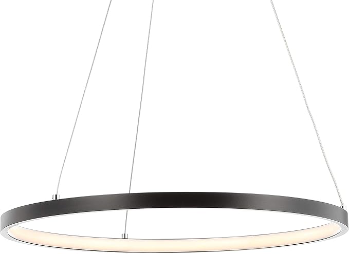 JONATHAN Y 15.75" Matte Black Modern Integrated LED Pendant Light, Dimmable Round Hoop Chandelier for Kitchen Island, Dining Room, Adjustable Height Metal Hanging Light JYL7202A