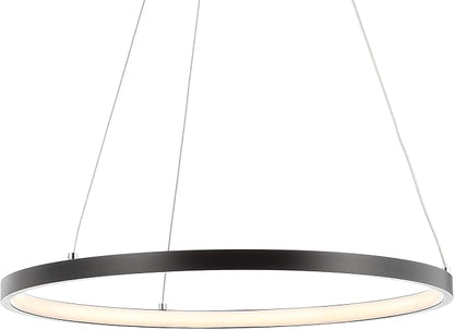 JONATHAN Y 15.75" Matte Black Modern Integrated LED Pendant Light, Dimmable Round Hoop Chandelier for Kitchen Island, Dining Room, Adjustable Height Metal Hanging Light JYL7202A