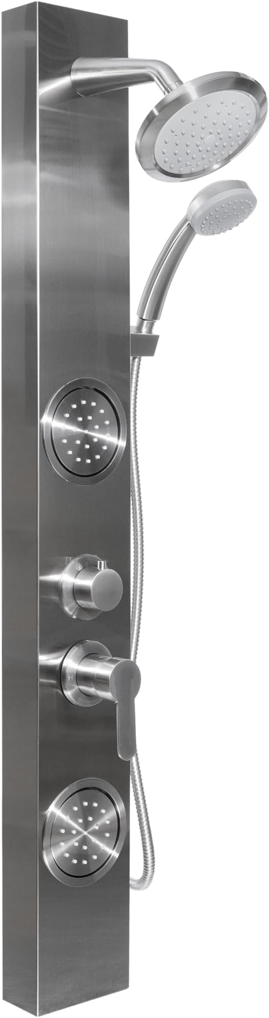 Dura Faucet (DF-SA914-SN) Premium RV Shower Panel Column – Satin Nickel, 4 Spray Options with Adjustable Body Sprayers, Overhead Shower & Handheld Wand – Water-Saving, Easy Install RV Shower System