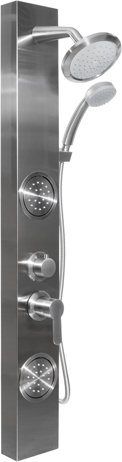 Dura Faucet (DF-SA914-SN) Premium RV Shower Panel Column – Satin Nickel, 4 Spray Options with Adjustable Body Sprayers, Overhead Shower & Handheld Wand – Water-Saving, Easy Install RV Shower System