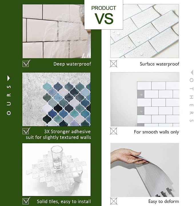 STICKGOO 10-Sheet Teal Arabesque Tile Peel and Stick Backsplash, 12”X12” Self Adhesive Wall Tiles, Stick on Backsplash for Kitchen & Bathroom (Pack of 10, Thicker Design)