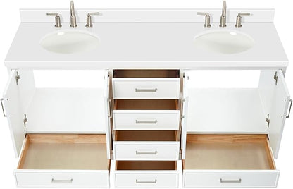 ARIEL Stafford 72-inch Bathroom Vanity with Sink,Solid Wood, 1.5-inch Pure White Quartz Countertop & Backsplash, Double Oval Porcelain Sink, 4 Soft Closing Doors, 6 Dovetail Drawers, White