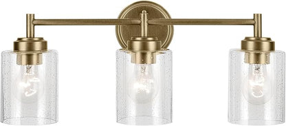 Kichler Winslow 21.5" 3-Light Vanity Light with Clear Seeded Glass in Natural Brass for Vanity, Luxe Industrial, (21.5" x 9.25"), 45886NBR