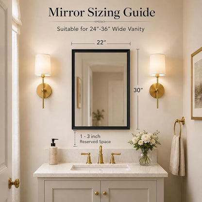 22x30 Inch Matte Black Bathroom Mirror for Over Sink | Curved Aluminum Frame Rectangular Vanity Mirror, HD Tempered Glass, Rust-Resistant Wall Mirror for Bedroom & Entryway