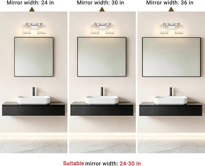 Lxybcce Modern 14In 2-Lights Bathroom Vanity Light, Crystal Bathroom Light Fixtures, Chrome Vanity Light Fixtures Over Mirror, Easy Installation & Shadow-Free Illumination for Bathroom Mirror Decor