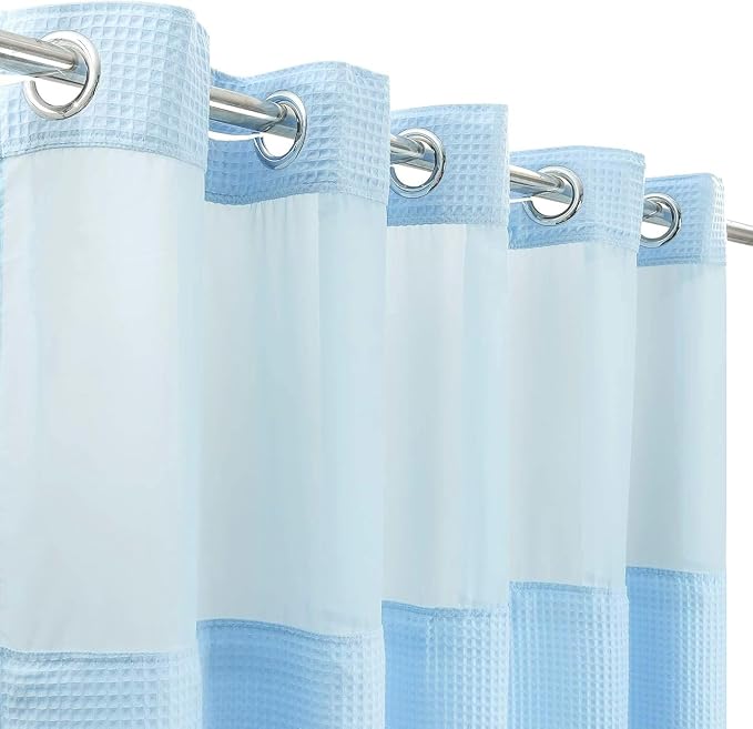 River Dream Cotton Blend Shower Curtain Set with Liner, Sky Blue, 71x86 | Waffle Weave, No Hook Needed, with Snap in Replacement Liner, Top Sheer Window, Hotel Quality for Bathroom, Extra Long