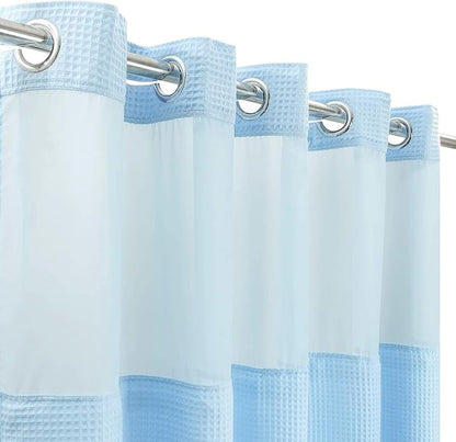 River Dream Cotton Blend Shower Curtain Set with Liner, Sky Blue, 71x86 | Waffle Weave, No Hook Needed, with Snap in Replacement Liner, Top Sheer Window, Hotel Quality for Bathroom, Extra Long
