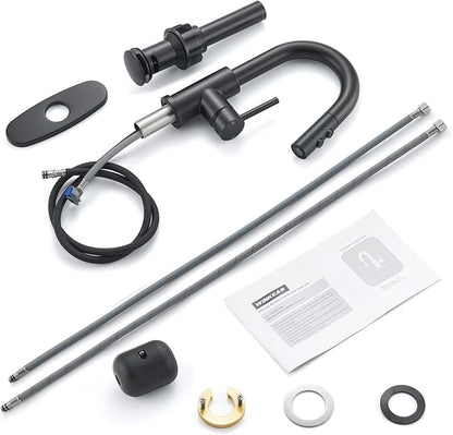 Black Bathroom Faucet with Pull Down Sprayer, Single Hole Bathroom Faucet with Pop-up Drain and Flexible Hoses, 1 Handle Sink Faucets for Vanity, Modern Farmhouse, Vanity, Restroom