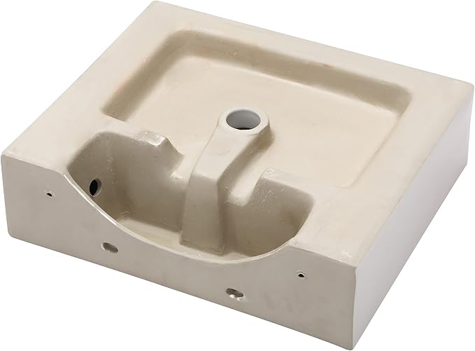 Wall Mounted Bathroom Vessel Sink | Beslend 20''x18'' Rectangle White Porcelain Ceramic Vessel Sink Floating Art Basin with Faucet Hole and Overflow