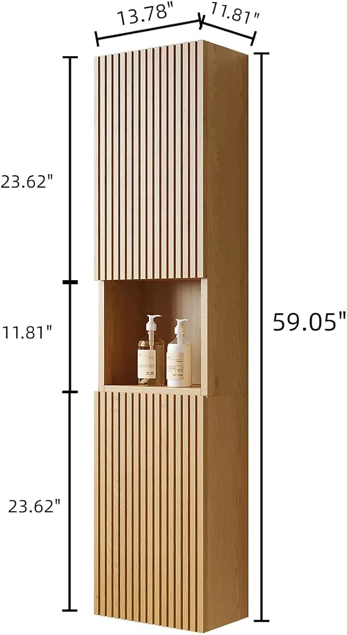 KEIKI Bathroom Wall Cabinet with Soft-Close Doors & Open Shelf, Golden Oak | Premium Wood Medicine Cabinet, Narrow Storage Cabinet for Bathroom Kitchen Laundry Room
