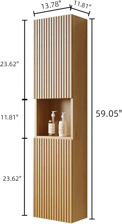 KEIKI Bathroom Wall Cabinet with Soft-Close Doors & Open Shelf, Golden Oak | Premium Wood Medicine Cabinet, Narrow Storage Cabinet for Bathroom Kitchen Laundry Room