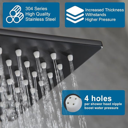 Black Shower Tub Faucet Set Bathroom Rain Shower System with Tub Spout Wall Mounted Rainfall 10 Inch Shower Head and Handle Set Shower Valve and Trim Kit