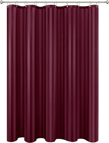 Biscaynebay Fabric Shower Curtain or Liner 72" by 72", Burgundy Water Repellent Damask Stripes Bathroom Curtains Machine Washable