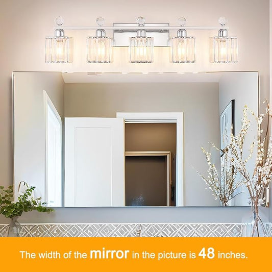 Lxybcce Bathroom Vanity Lights Over Mirror - Easy Installation with Clear Guide, 5-Light Shadow-Free Design, Chrome Crystal Finish - for Modern Home Bathroom Lighting Fixtures in DIY Projects