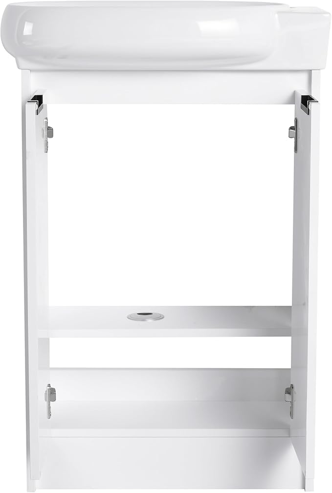 Malwee 23 Inch Freestanding Bathroom Vanity with Sink, 23'' Floor Stand Single Sink Bathroom Vanity Combo, Modern White Cabinet Set with 2 Doors and Ceramics Basin Top, Ajustable Shelf.MA02923GWH