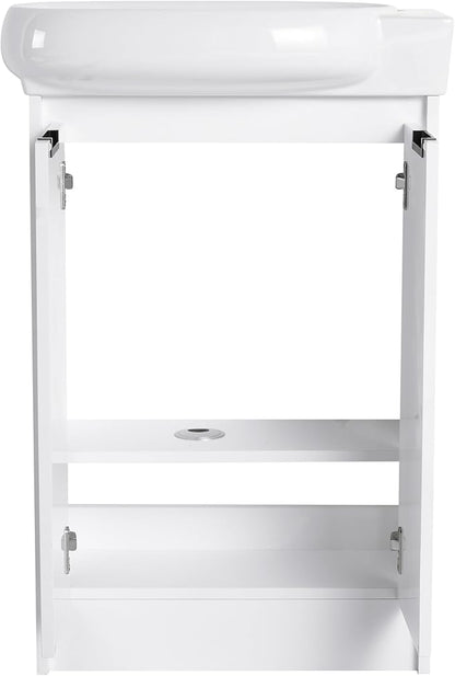 Malwee 23 Inch Freestanding Bathroom Vanity with Sink, 23'' Floor Stand Single Sink Bathroom Vanity Combo, Modern White Cabinet Set with 2 Doors and Ceramics Basin Top, Ajustable Shelf.MA02923GWH