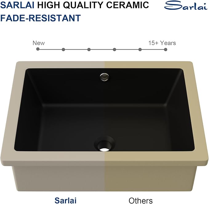 Sarlai Undermount Bathroom Sink - 22"x16" Vanity Sink Black Rectangular Undermount Vessel Sink Porcelain Ceramic Lavatory Vanity Bathroom Sink