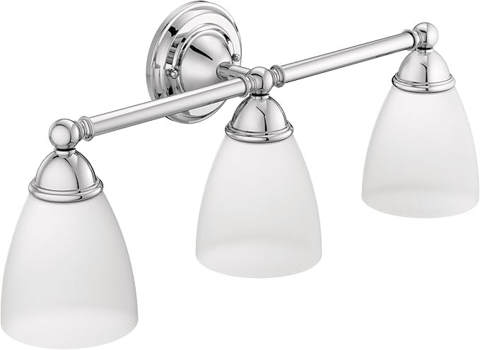 Moen YB2263CH Brantford 3-Light Dual-Mount Bath Bathroom Vanity Fixture with Frosted Glass, Chrome