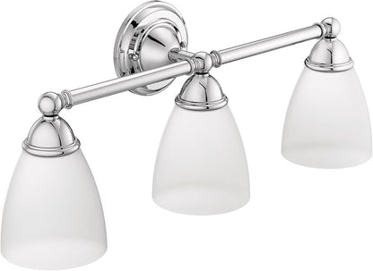 Moen YB2263CH Brantford 3-Light Dual-Mount Bath Bathroom Vanity Fixture with Frosted Glass, Chrome