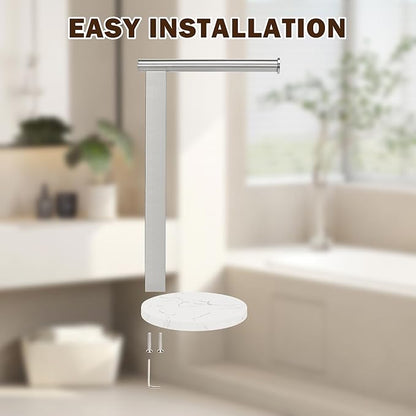 Hand Towel Holder Stand for Bathroom, L- Shaped Standing Hand Towel Rack, Towel Bar Kitchen Vanity Countertop Organizer, SUS304 Stainless Steel Material (Marble Base, Brushed Nickel)