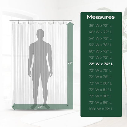 Clear Shower Curtain Liner with Side Suction Cups, Premium PEVA Plastic Shower Liner with 3 Magnets, Waterproof Bathroom Curtain, 72 x 74, Clear