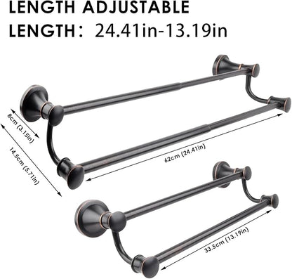 Double Towel Bar, Adjustable 14.96 to 26.57 inches Towel Holder Oil Rubbed Bronze Towel Rack Rustic Towel Hanger Bathroom Wall Mounted