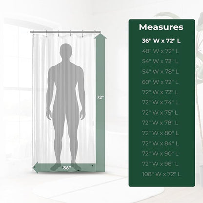 Clear Shower Curtain Liner with Side Suction Cups, Premium PEVA Plastic Shower Liner with 3 Magnets, Waterproof Bathroom Curtain, 36 x 72, Heavy Duty Clear