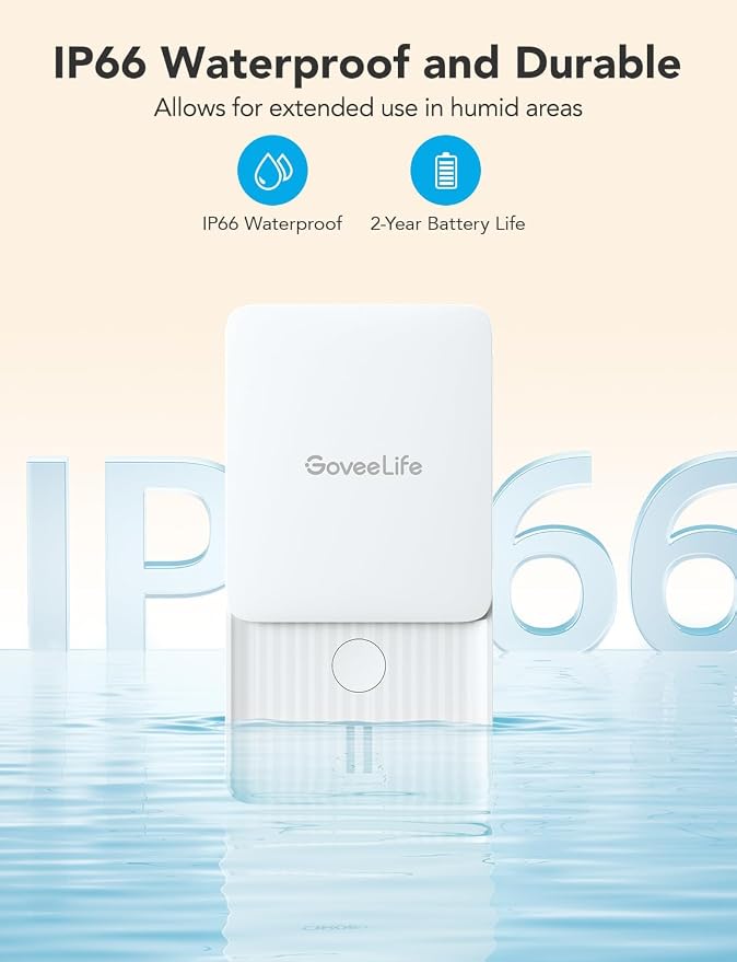 GoveeLife Smart Water Leak Detector 2 with 1968ft Ultra-Long Range, 3 Pack | WiFi Water Sensor with SMS/Email/APP Push and Sound Alarm, 5-Year Battery Life, IP66, Suitable for Home, Basement, Kitchen