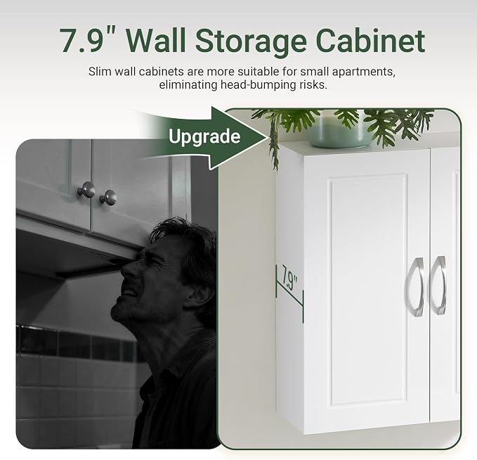 SoBuy Over Toilet Wall Mount Medicine Cabinet, Wall Size, White | Narrow Wall Mounted Over-Toilet Cabinet With Adjustable Shelves, Compact Storage For Kitchen & Bathroom, FRG231-T-W