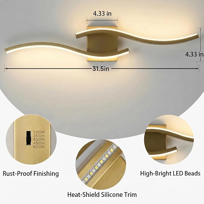 Vanity Light for Bathroom, 31.6 Inch Gold LED Dimmable | Bathroom Lights Fixture Over Mirror, 5CCT Adjustable Color Temperatures Modern Wall Sconces for Bathroom Bedroom Living Room