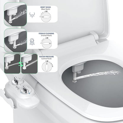 BD158 Ultra-Slim Bidet Attachment for Toilet - Non-Electric Mechanical Bidet Toilet Seat Attachment with Self-Cleaning Nozzle & Adjustable Fresh Water Pressure - Easy DIY Installation, White