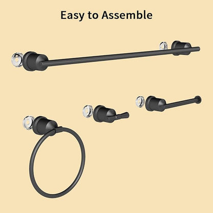Matte Black Bathroom Accessories Set, 4 Pieces Bathroom Hardware Set, Towel Bar Set Stainless Steel Wall Mounted, Towel Racks for Bathroom, Robe Towel Hooks, Toilet Paper Holder
