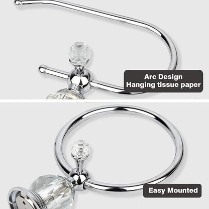 2 Pieces Sets Silver Crystal Series Toilet Paper Holder Wall Mouted Towel Ring, Gold Round Hand Towel Rack Decorative for Bathrooms