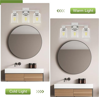Espird Brush Nickel Bathroom Vanity Light - 3 Light Bathroom Light Fixture Square Design & UL Certification & Square Bath Room Lights Fixture Over Mirror