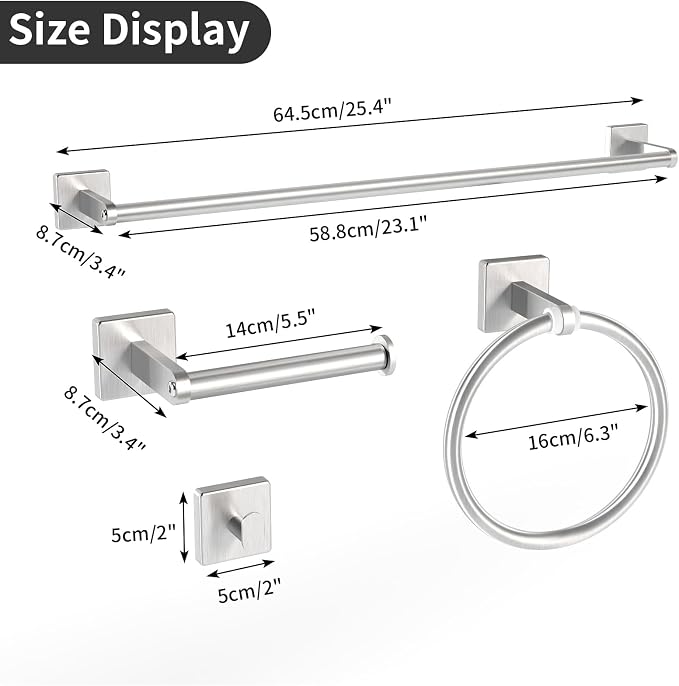 KLJKPA Brushed Nickel Bathroom Hardware Set, 24 inch Bathroom Towel Holder | Stainless Steel Towel Racks for Bathroom Accessories Set, Wall Mounted, 4-Piece