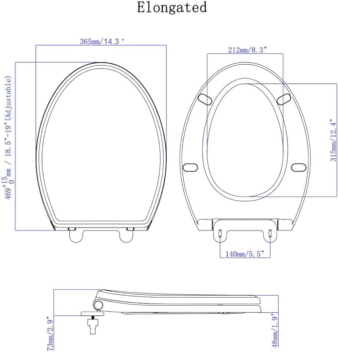 Hibbent Premium Elongated Toilet Seat with Quiet Close, One-Click to Quick Release, Installation Non-Slip Seat Bumpers, Slow Toilet Seat and Cover, Cleaning-White Color