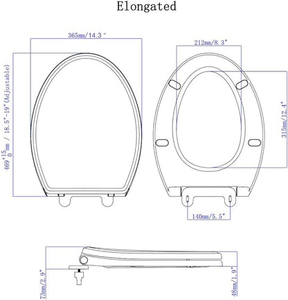 Hibbent Premium Elongated Toilet Seat with Quiet Close, One-Click to Quick Release, Installation Non-Slip Seat Bumpers, Slow Toilet Seat and Cover, Cleaning-White Color