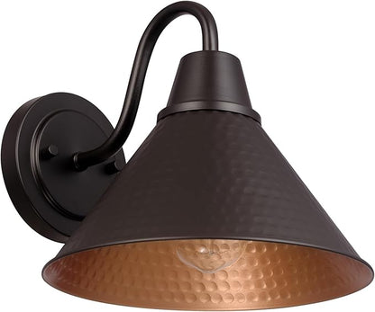 Globe Electric 60000013 1-Light Outdoor Wall Sconce, Bronze, 9" Warehouse Shade, Painted Gold Interior, Gooseneck Stem, Porch Light, Wall Lighting, Patio Décor