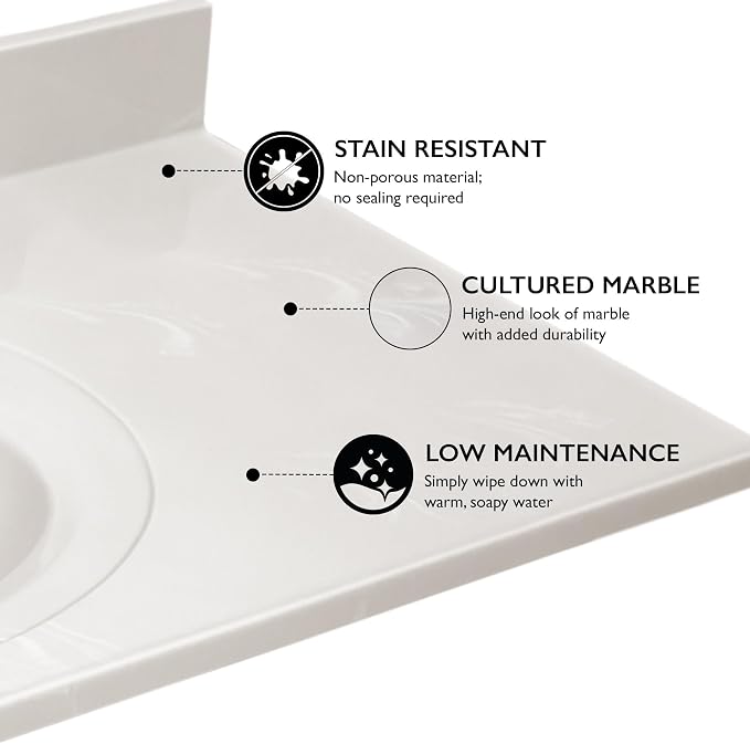 Design House Cultured Marble Vanity Top, 49 in W x 22 in D, Integrated 4 in Centerset Oval Sink & Backsplash, Ivory Swirl, 586347 | With Backsplash, , Countertop, Classic, Cultured Marble, Bath, 586347